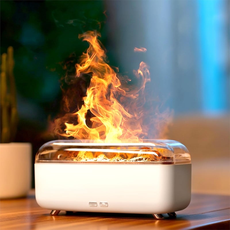 Caossuixin 3-in-1 Fireplace Diffuser with 7 Colour 3D Flame, 300ml Essential Oil Diffuser with Super Quiet and Timer Function, Waterless Auto-Off Humidifier for Home Office, Sleep Aid, Spaï¼ˆWhiteï¼‰